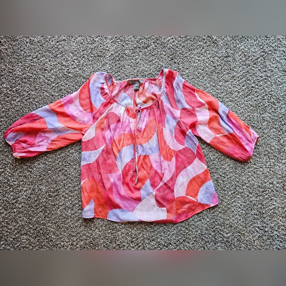 Pink & Coral Wave Print Pullover Blouse